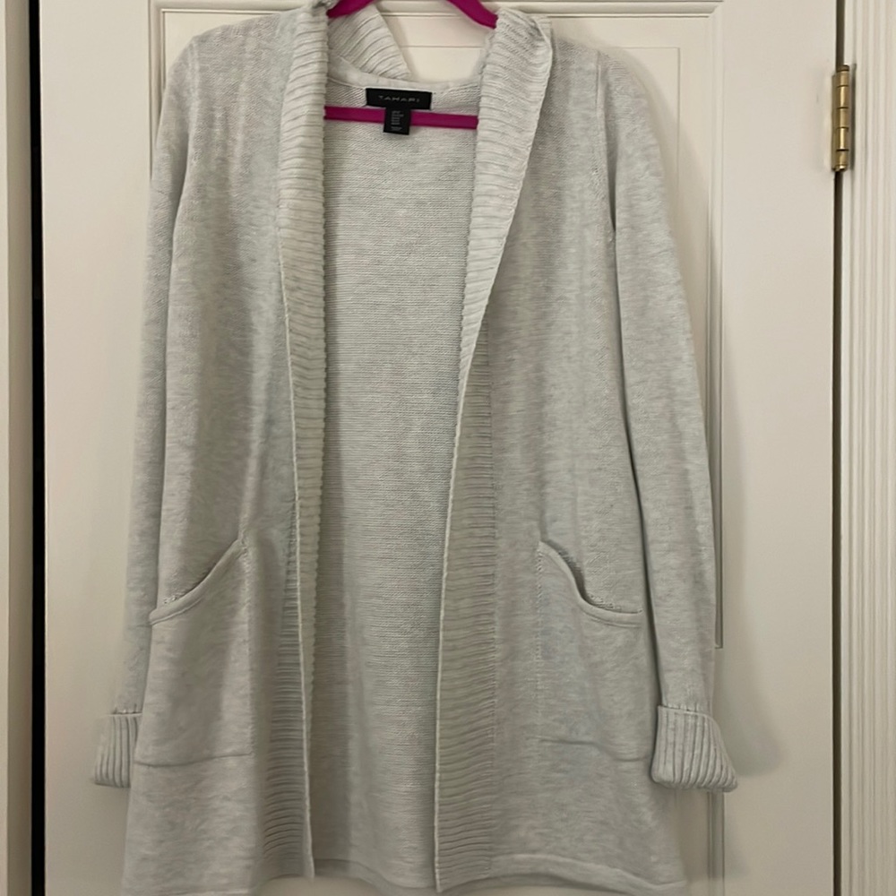 Tahari long cardigan, hooded sweater. Warm and stylish